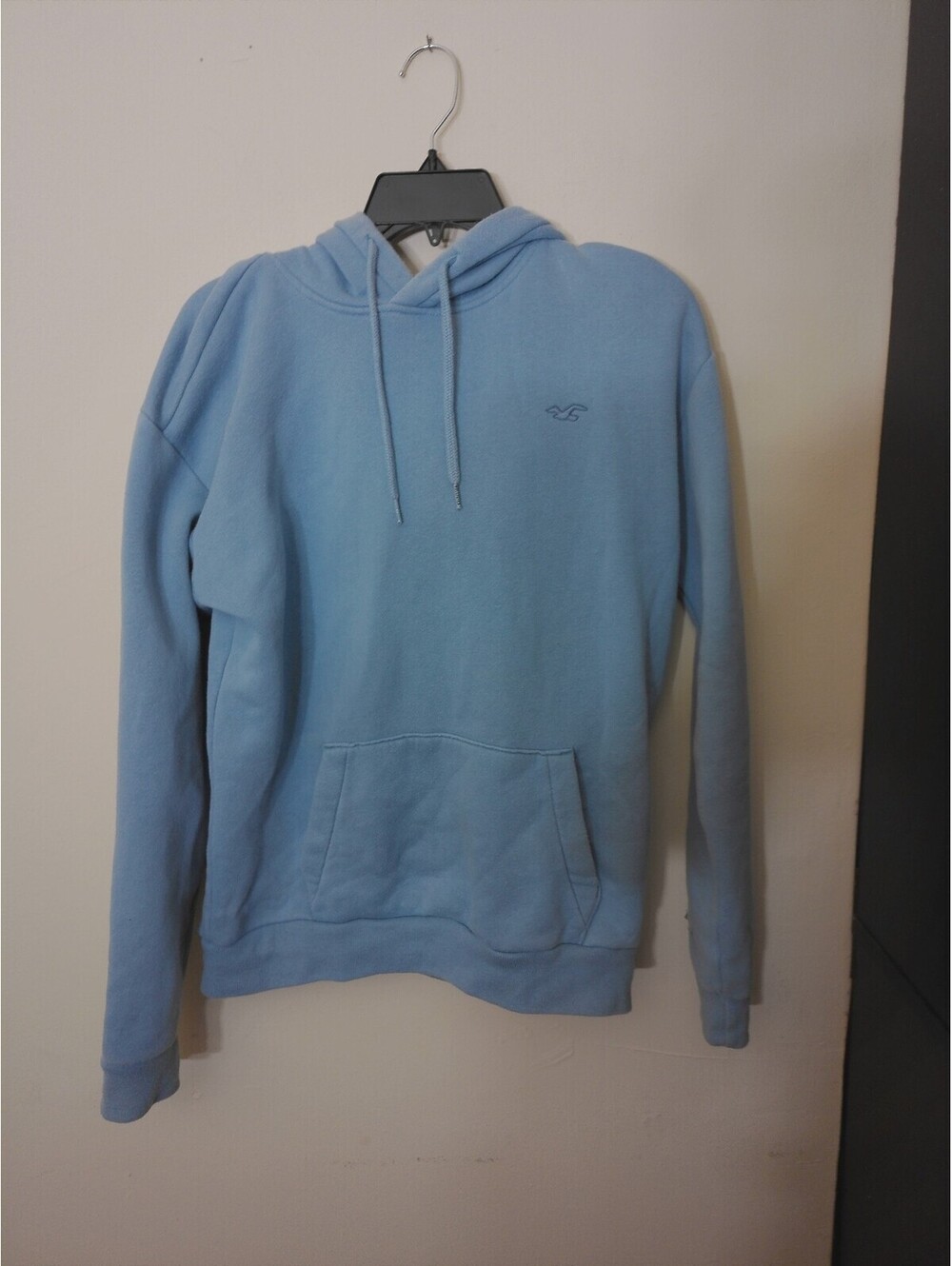 Hollister Mens Pullover Hoodie Size M Light Blue Sweatshirt Logo Fleece